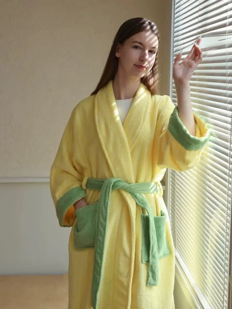 Ultra Soft Dopamine Stripe Bathrobe - 100% Organic Long-stapled Cotton - Memoriex 