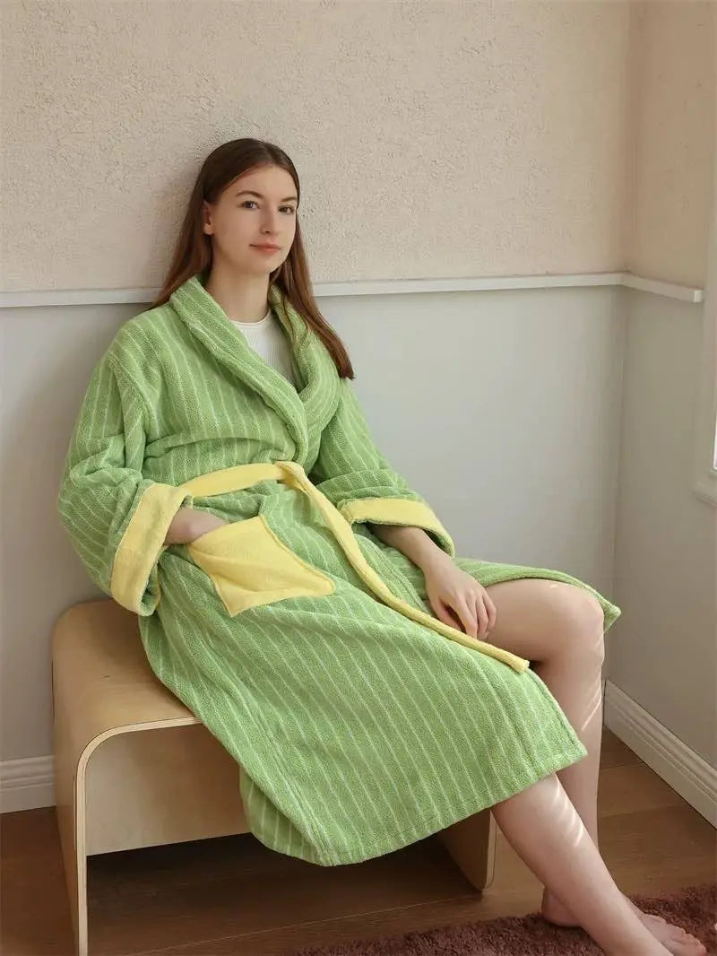 Ultra Soft Dopamine Stripe Bathrobe - 100% Organic Long-stapled Cotton - Memoriex 