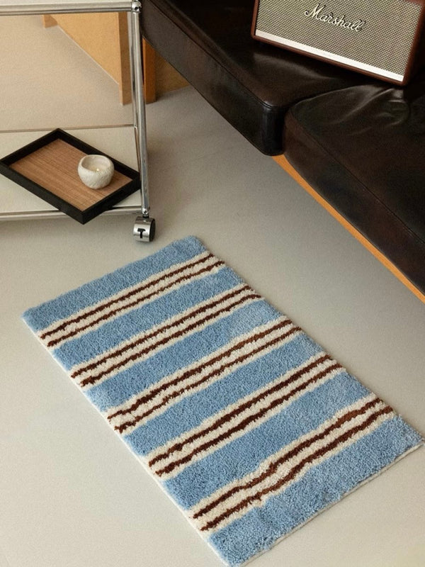 Ultra Soft Retro Blue Stripe Bath Rug, Absorbent Mat - Memoriex 