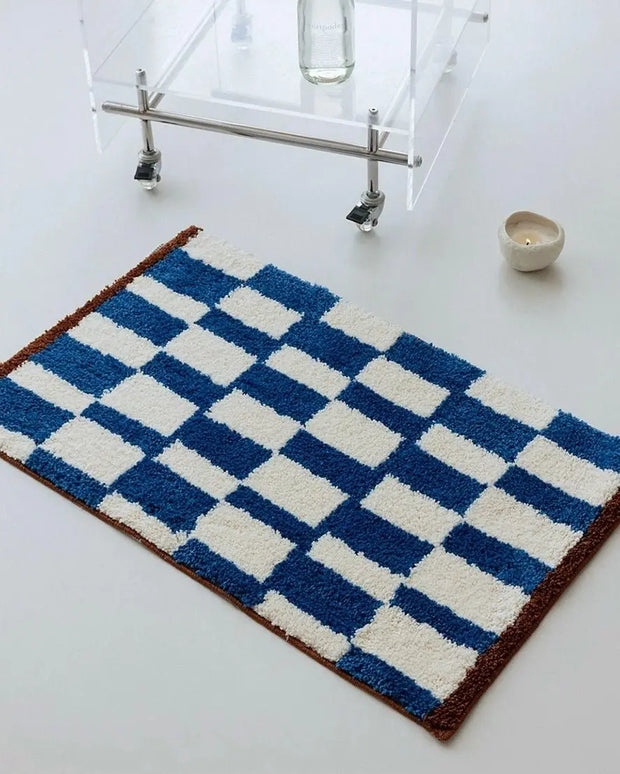 Ultra Soft Retro Checker Bath Rug, Absorbent, Anti-slippery Mat - Memoriex 