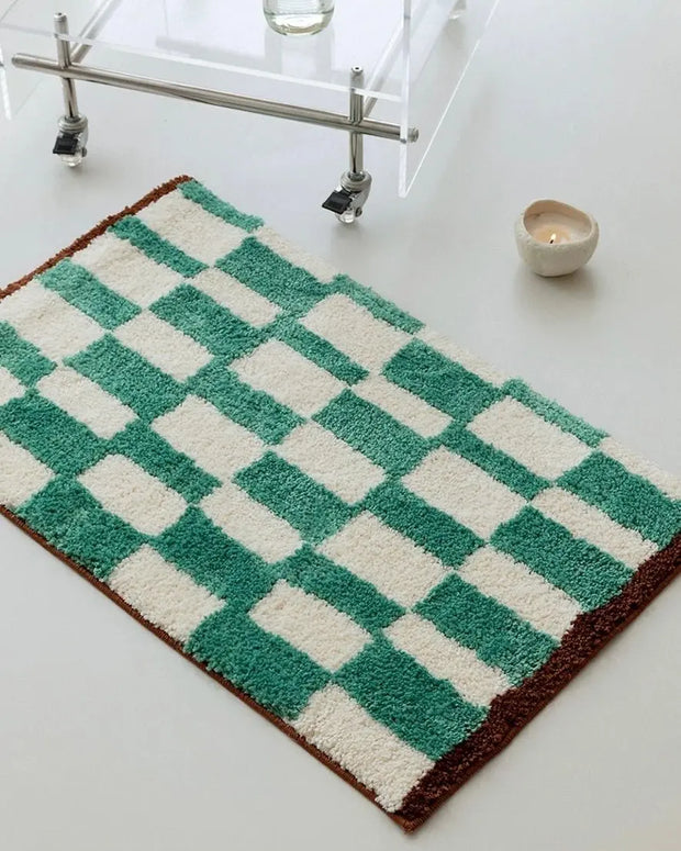 Ultra Soft Retro Checker Bath Rug, Absorbent, Anti-slippery Mat - Memoriex 