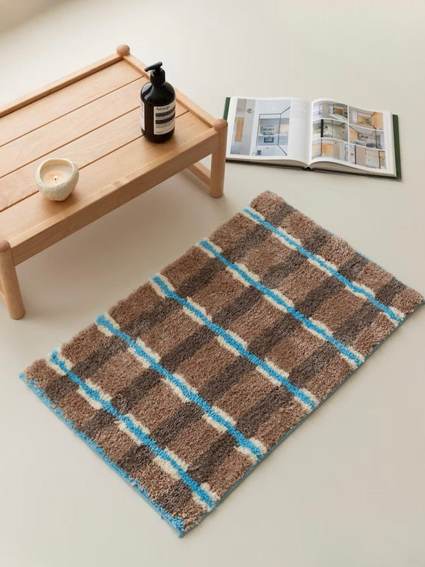 Ultra Soft Retro Earthy Tone Checker Bath Rug, Absorbent Mat - Memoriex 