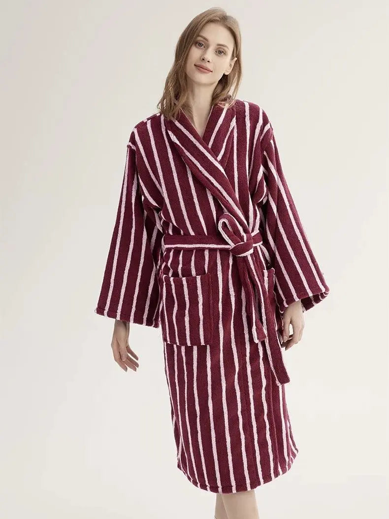 Ultra Soft Retro Stripe Bathrobe - 100% Organic Long-stapled Cotton - Memoriex 