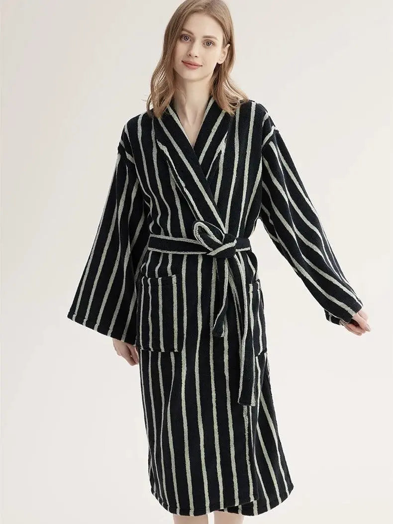 Ultra Soft Retro Stripe Bathrobe - 100% Organic Long-stapled Cotton - Memoriex 