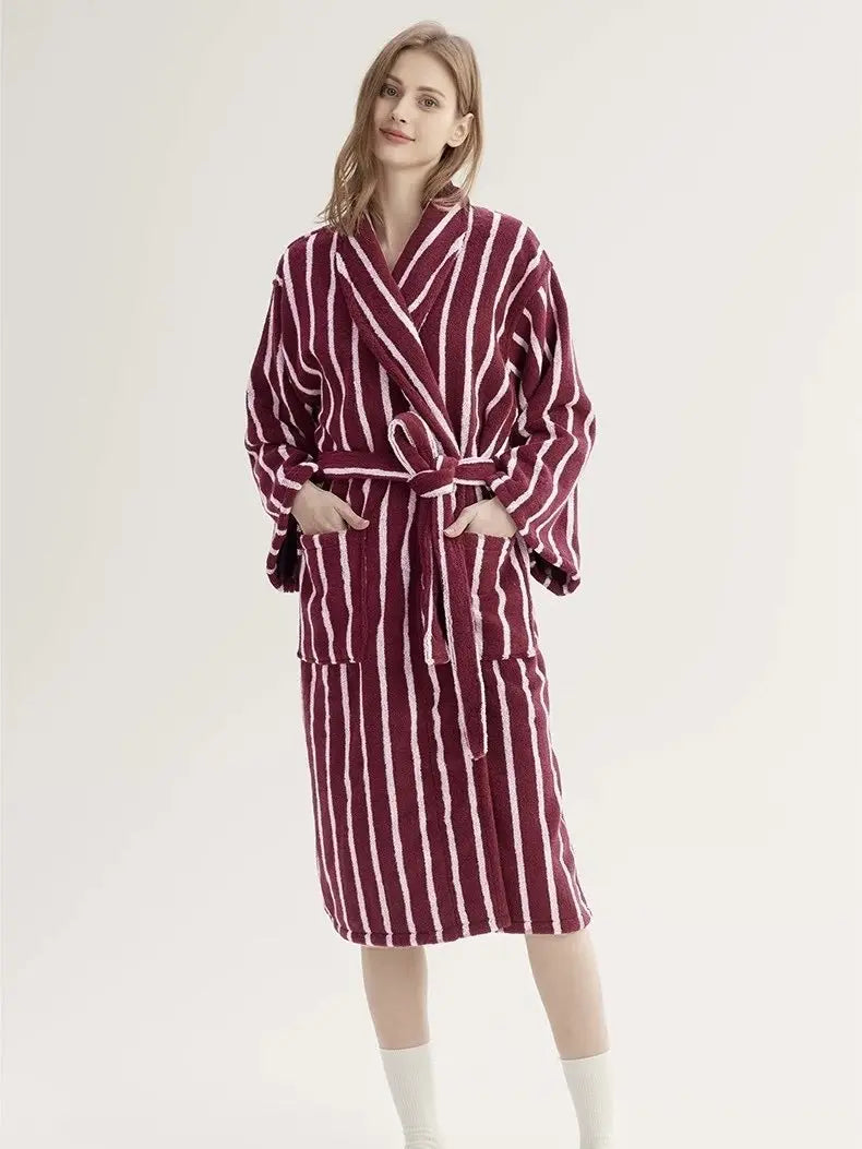 Ultra Soft Retro Stripe Bathrobe - 100% Organic Long-stapled Cotton - Memoriex 