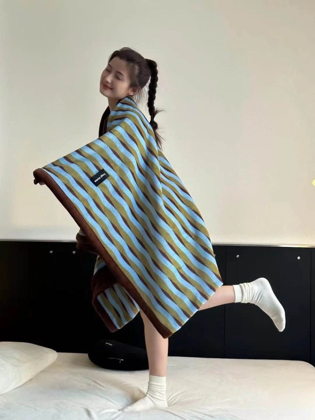 Ultra Soft Retro Stripe Throw Blanket - Warm Thick Earthy Tone Fall Blanket - Memoriex 