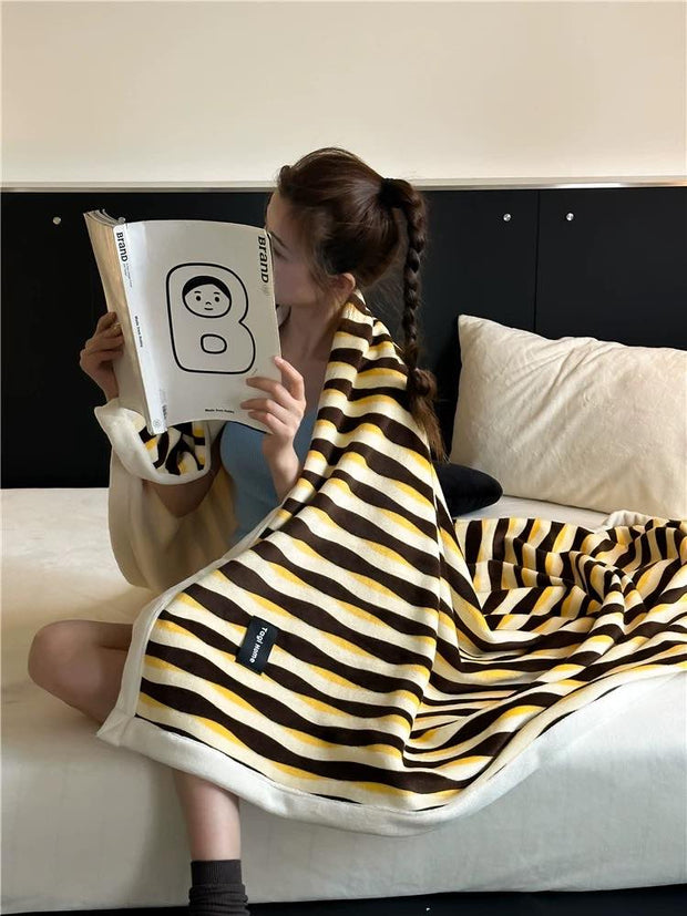 Ultra Soft Retro Stripe Throw Blanket - Warm Thick Earthy Tone Fall Blanket - Memoriex 