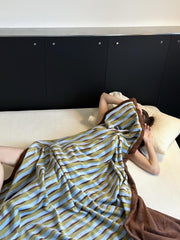Ultra Soft Retro Stripe Throw Blanket - Warm Thick Earthy Tone Fall Blanket - Memoriex 