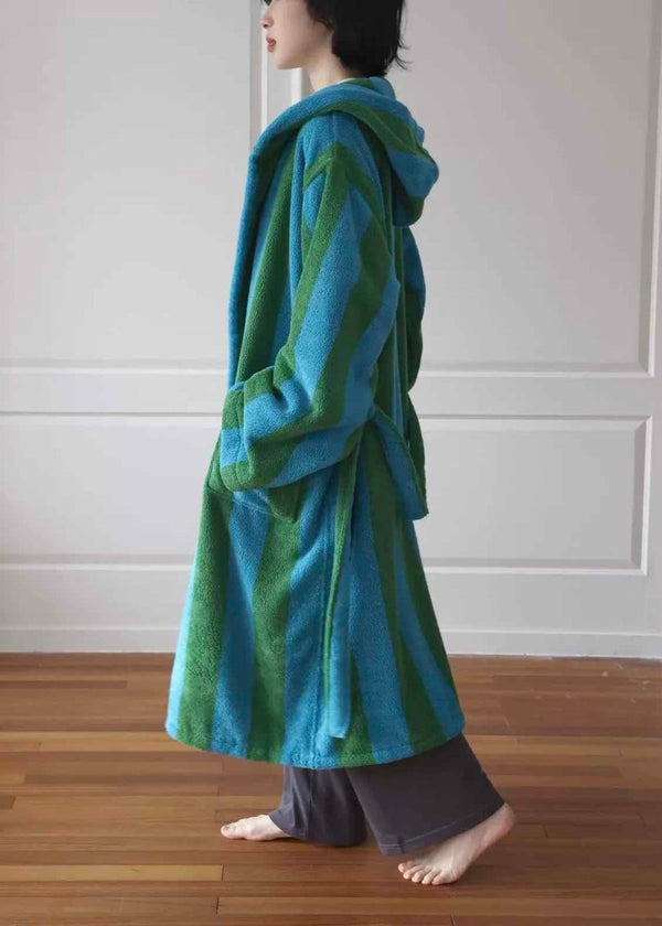 Ultra Soft Retro Whimsical Stripe Bath Robe - 100% Organic Long-stapled Cotton - Memoriex 