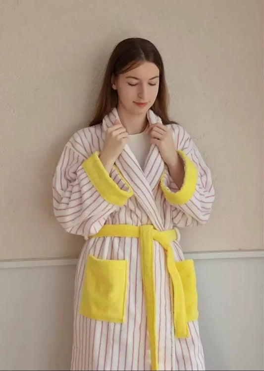 Ultra Soft Whimsical Stripe Bathrobe - 100% Organic Long-stapled Cotton - Memoriex 