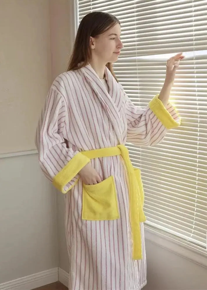 Ultra Soft Whimsical Stripe Bathrobe - 100% Organic Long-stapled Cotton - Memoriex 