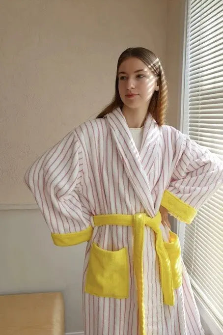 Ultra Soft Whimsical Stripe Bathrobe - 100% Organic Long-stapled Cotton - Memoriex 