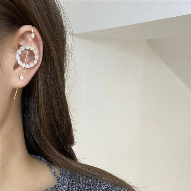 Unicorn Copper Micro inlaid with Haoshi Piercing Ear Needles Surrounding Ear Bones Diagonal Earrings - Memoriex 