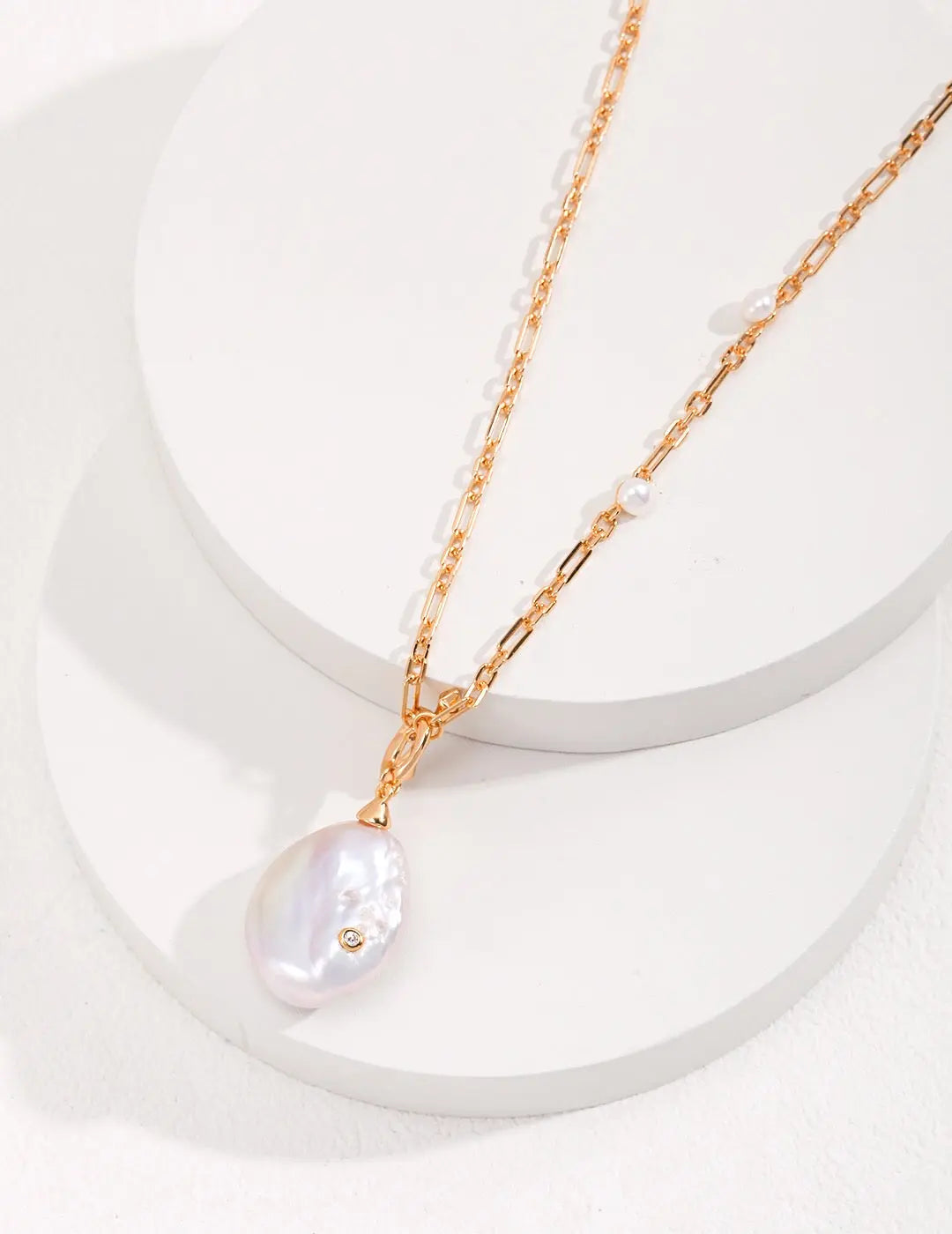 Unique Large Baroque Pearl Pendant with Gold Chain Necklace-0