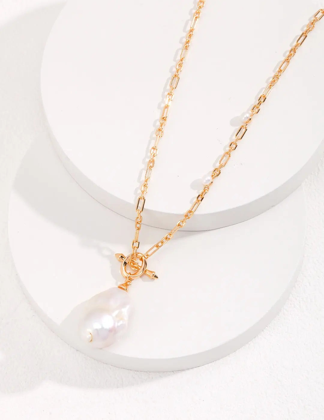 Unique Large Baroque Pearl Pendant with Gold Chain Necklace-1