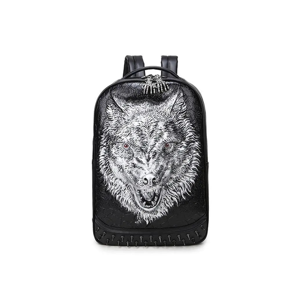 Unisex 3D Angry Wolf PU Leather Casual Laptop Rivet Fashion Backpack-3