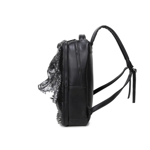 Angry Wolf 3D Backpack | Unisex PU Leather Laptop Bag