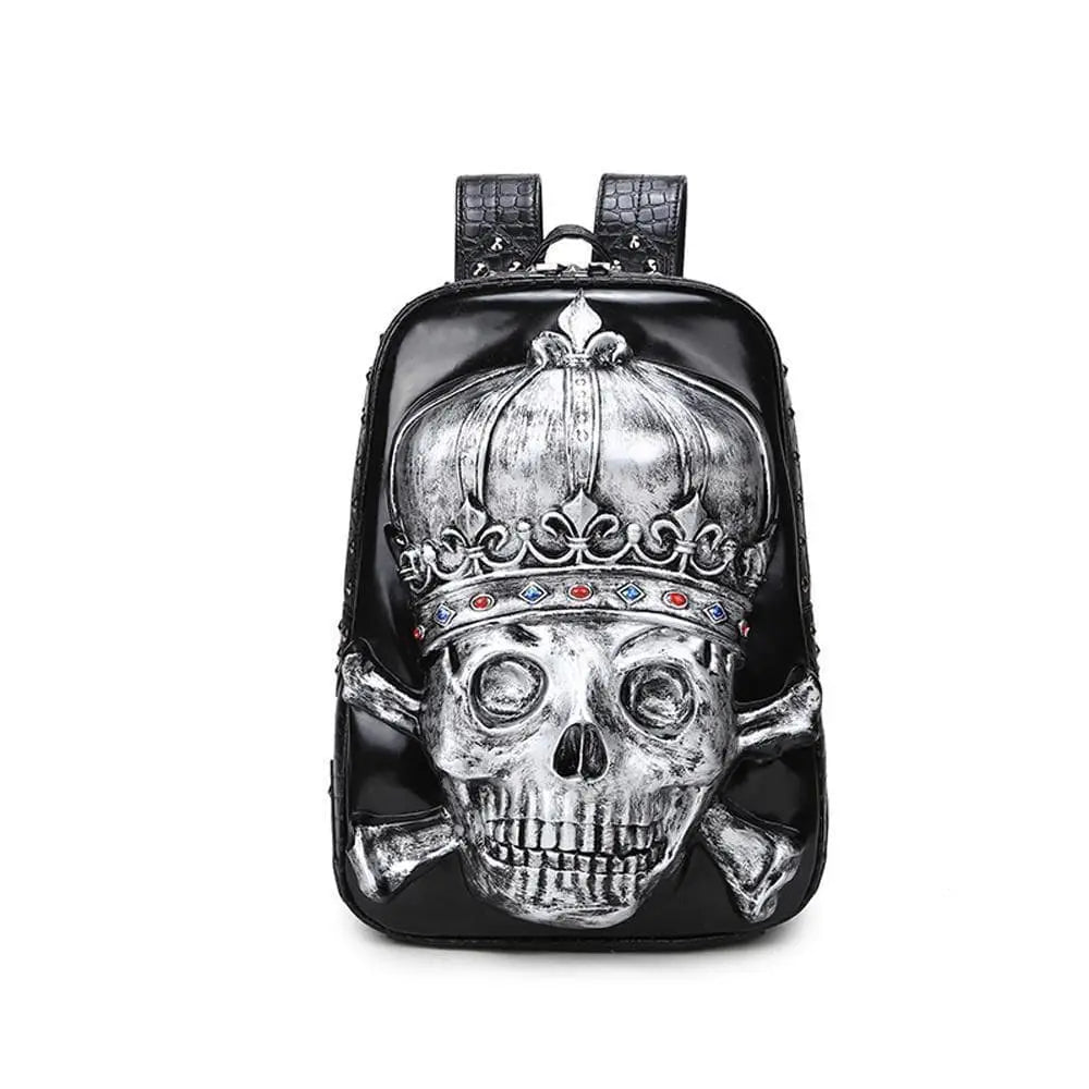 Unisex 3D Realistic Smiling Skull With Crown Backpack-1