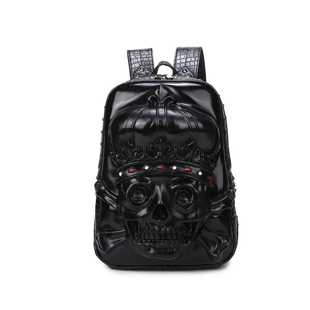 Unisex 3D Realistic Smiling Skull With Crown Backpack-2