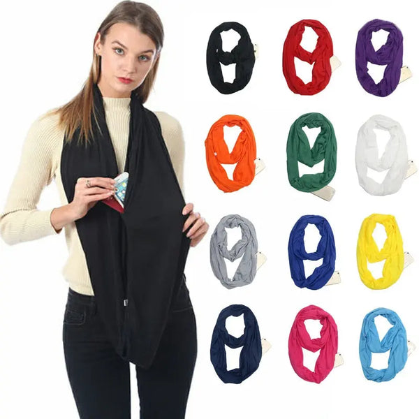Unisex Loop Scarves for Women Girls Lightweight Convertible Infinity Scarf Wrap with Hidden Zipper Pocket Stretchy Travel Scarf - Memoriex