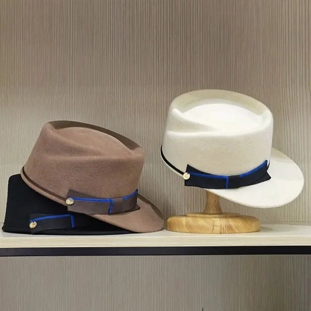 Unisex Warm Wool Winter Hats Elegant Bowknot Women Cadet Cap Adjustable Ladies Military Style Newsboy Cap Cabbie Trucker Hat - Memoriex 