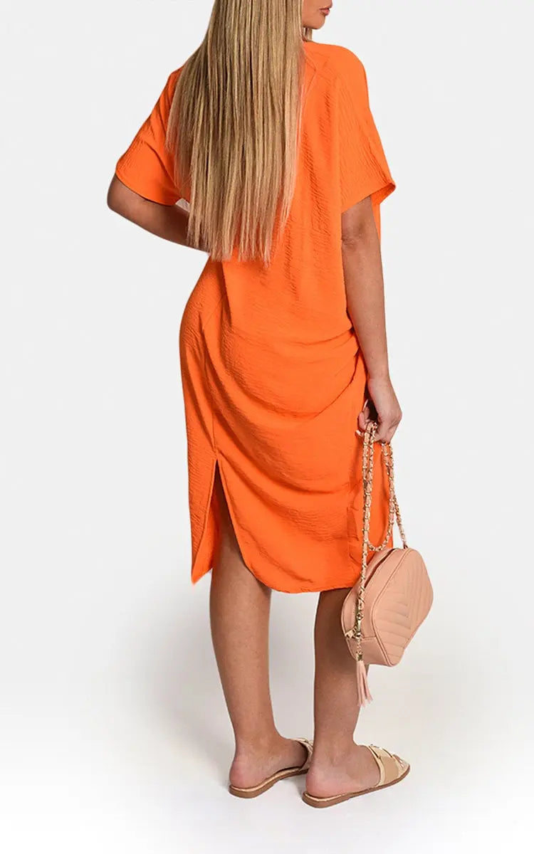 V-Neck Half-Sleeve Midi Dress-4