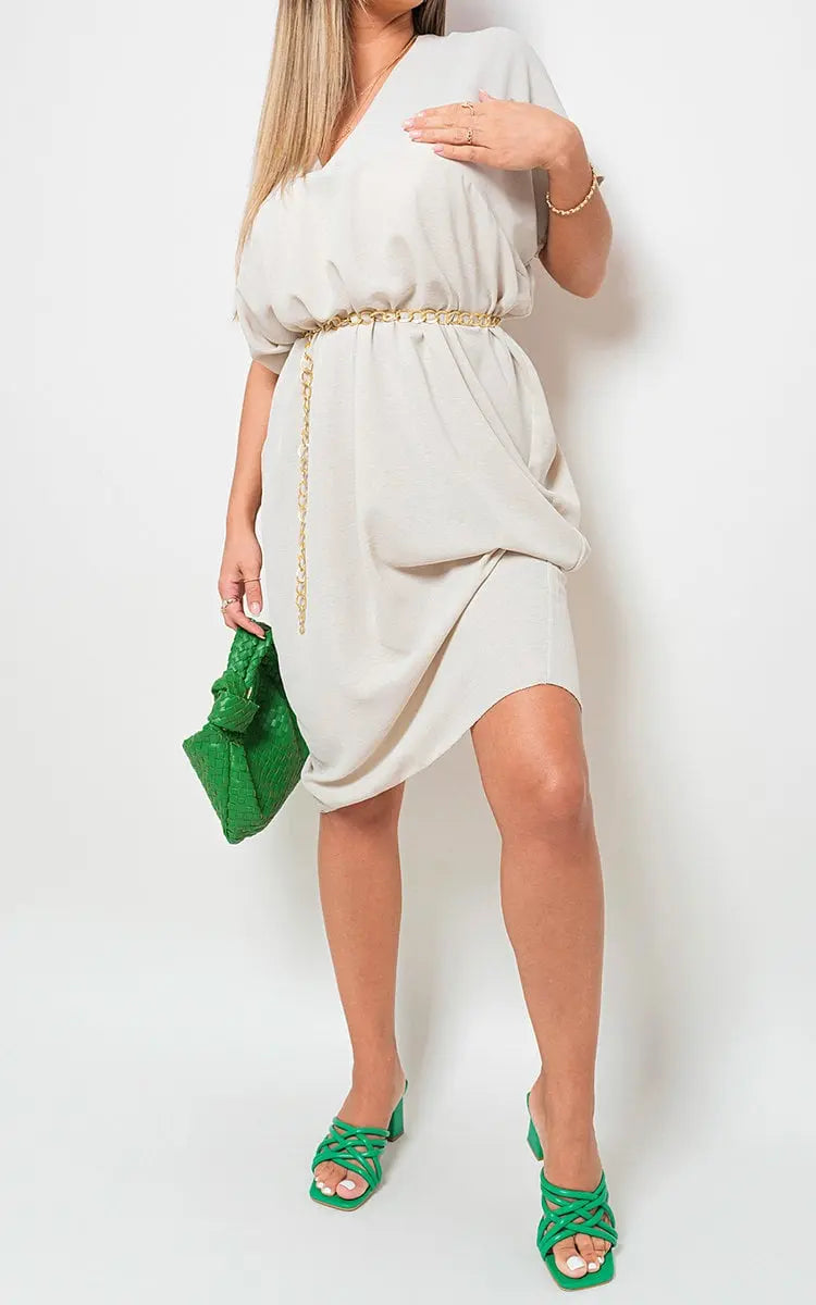 V-Neck Half-Sleeve Midi Dress-5