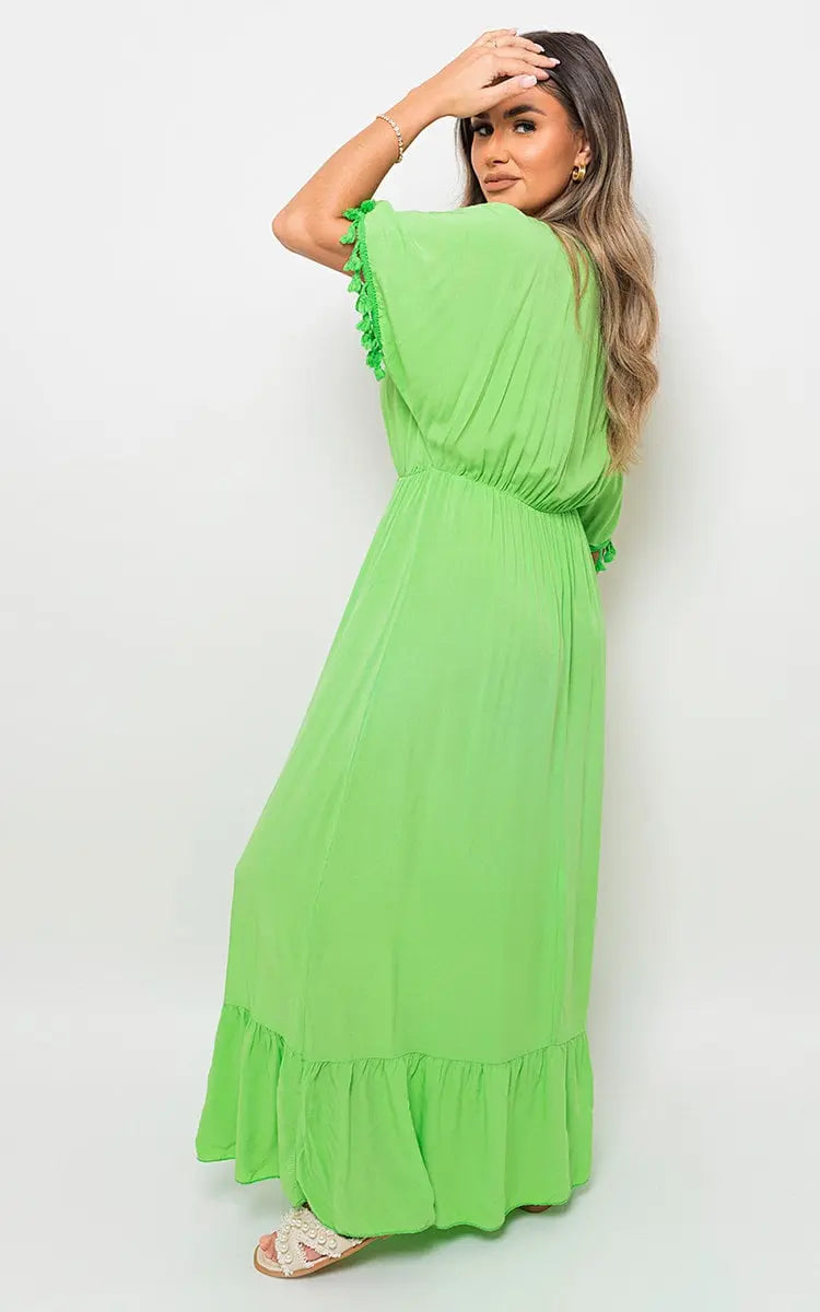 V-Neck Rope Tassel Detail Maxi Dress-1