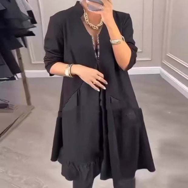 V-neck Flounce Hem Loose Dress - Memoriex 