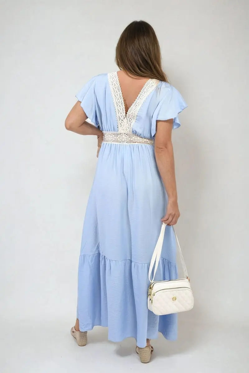 V-neck Lace Trim Maxi Dress-4