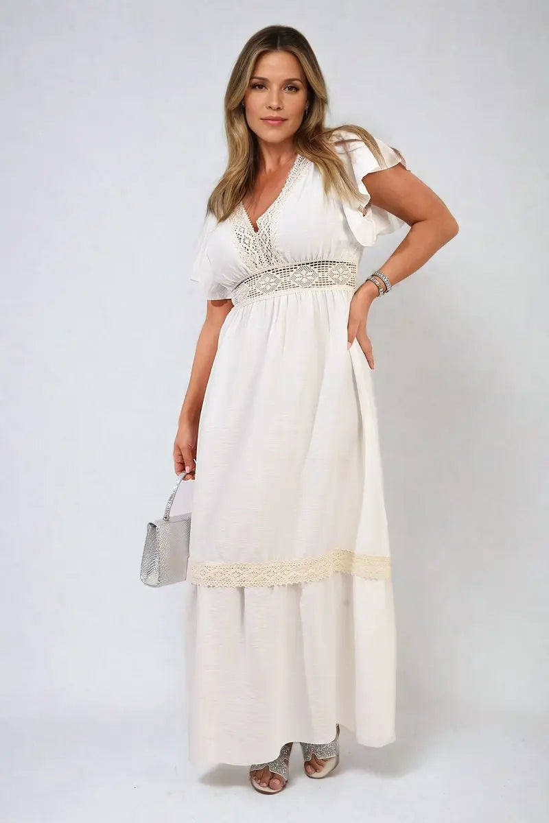 V-neck Lace Trim Maxi Dress-8