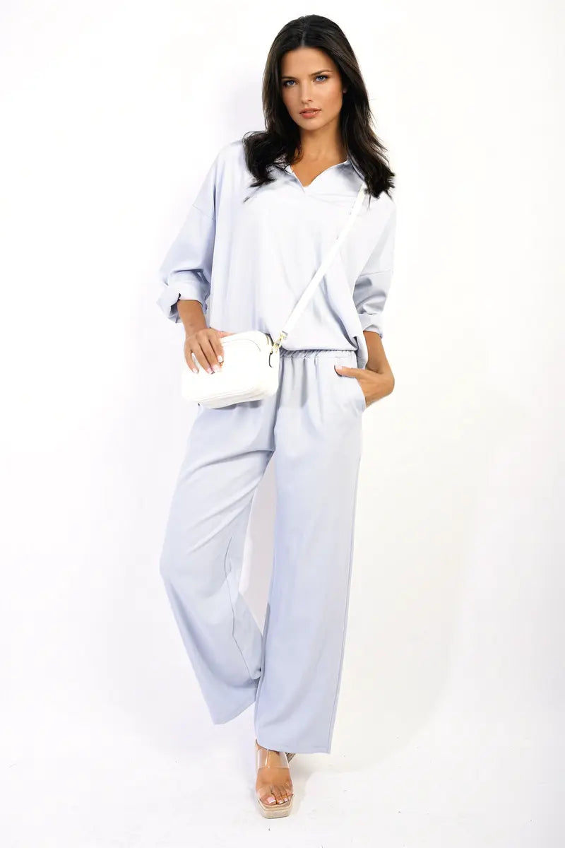 V-neck Long Sleeve Top and Wide Leg Pants Co-ord Set-13