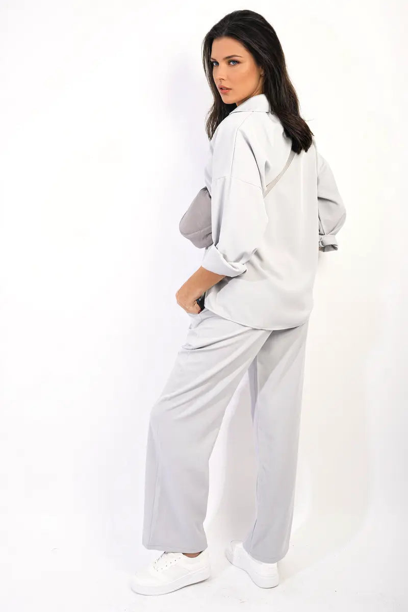 V-neck Long Sleeve Top and Wide Leg Pants Co-ord Set-19