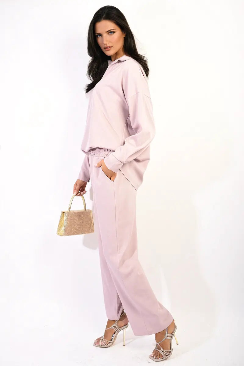 V-neck Long Sleeve Top and Wide Leg Pants Co-ord Set-3