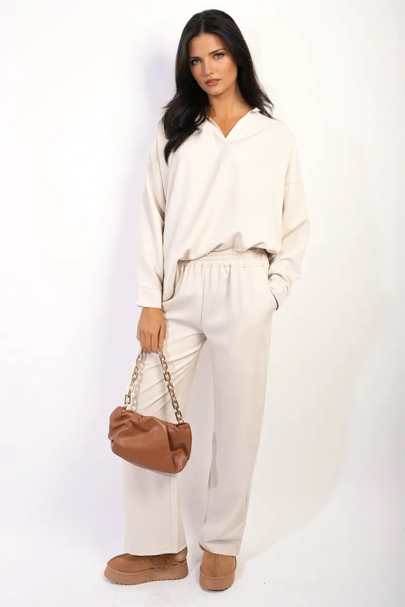 V-neck Long Sleeve Top and Wide Leg Pants Co-ord Set-7