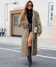 V-neck long faux fur coat - Memoriex 