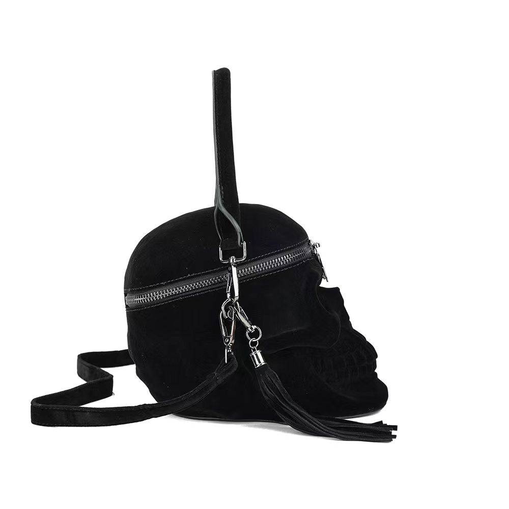 3D Bags Black Suede Skull Cross Body Shoulder Bag Mini Handle Handbags-1