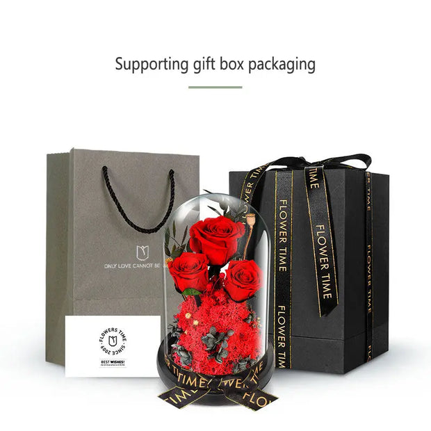 Valentine's Day Gift Practical Immortal Flowers Dried Roses Glass Cover Gift Box Creative Ornaments Immortal Flowers - Memoriex 