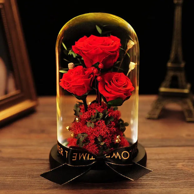 Valentine's Day Gift Practical Immortal Flowers Dried Roses Glass Cover Gift Box Creative Ornaments Immortal Flowers - Memoriex 