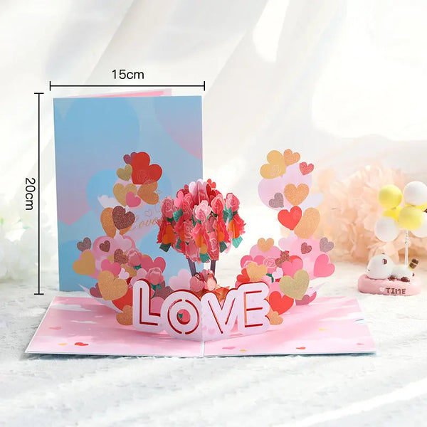 Handmade stereoscopic paper carving card featuring an intricate 3D Love Tree design for milestone anniversaries.