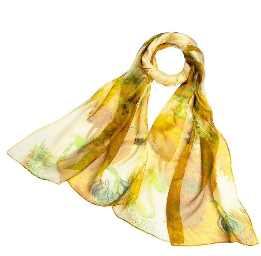 Van Gogh Sunflowers - 100% Pure Silk Scarf-0