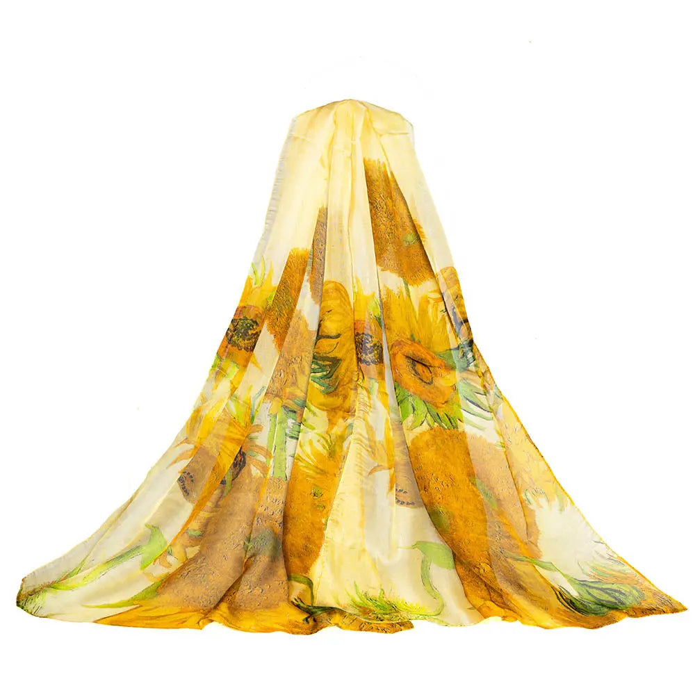 Van Gogh Sunflowers - 100% Pure Silk Scarf-1