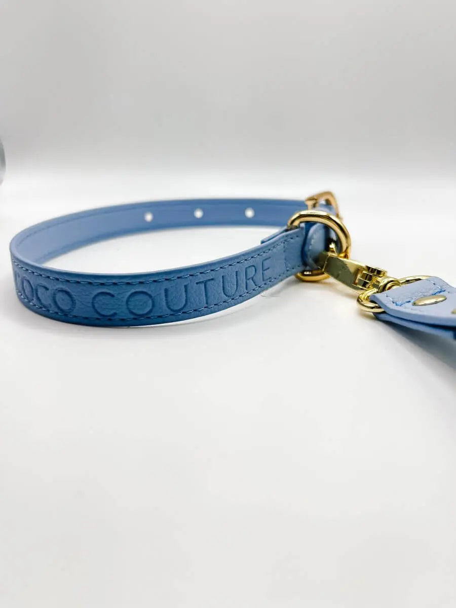 Vegan Lightweight Leather Dog Collar (Blue) – by Coco Couture - Memoriex