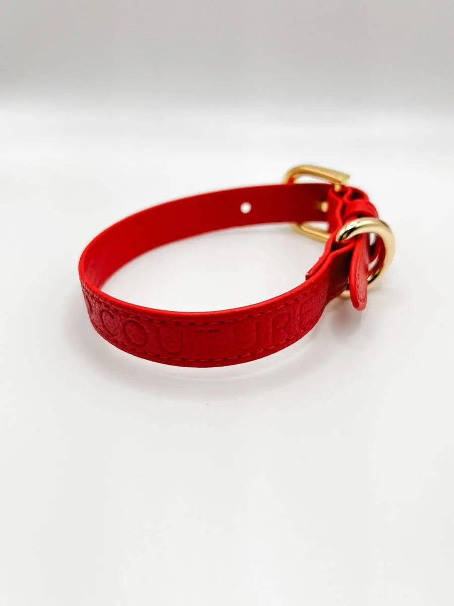 Vegan Lightweight Leather Dog Collar (Red) – by Coco Couture - Memoriex