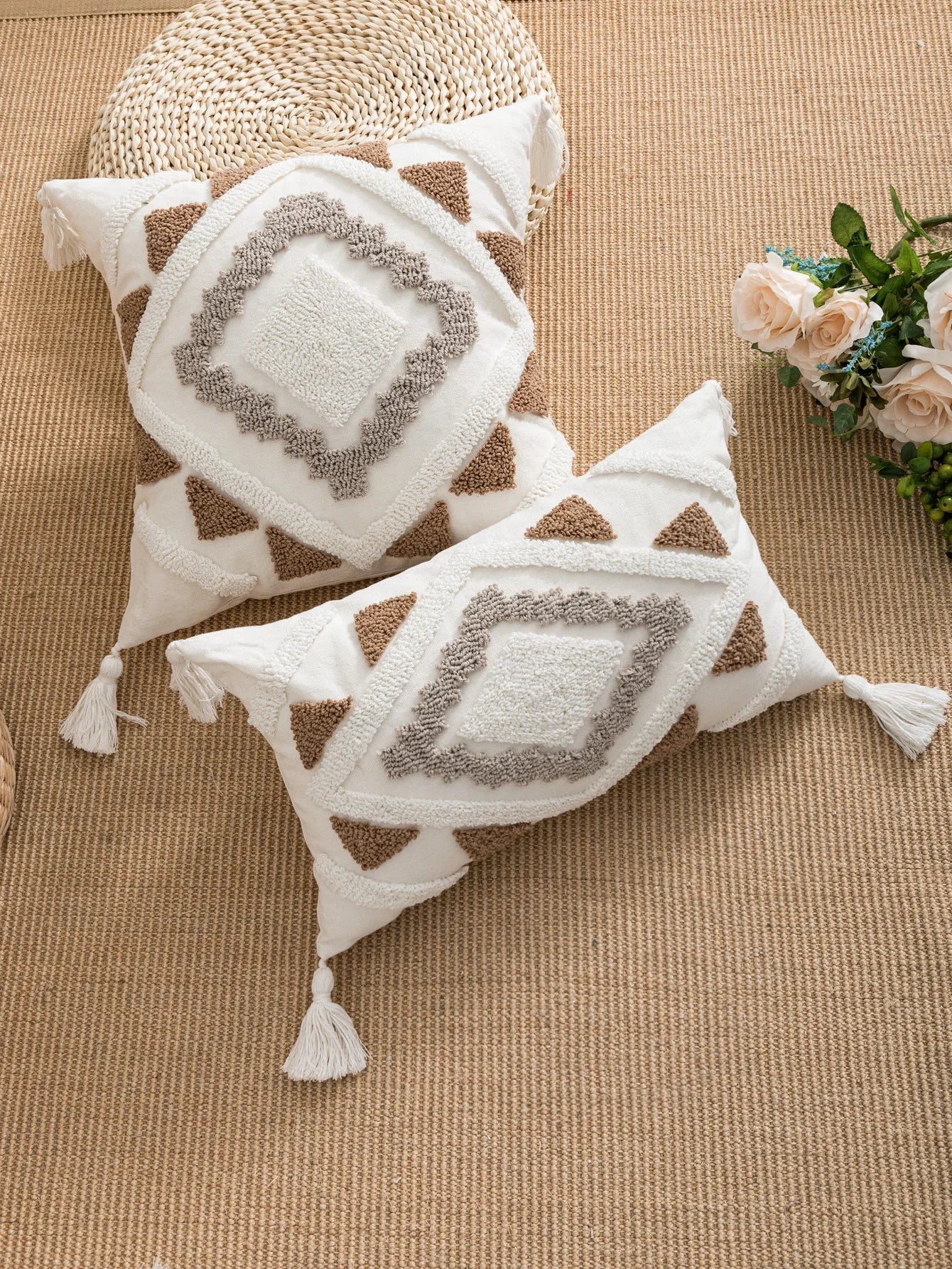 Velvet Geometric Embroidery Throw Pillowcase-2