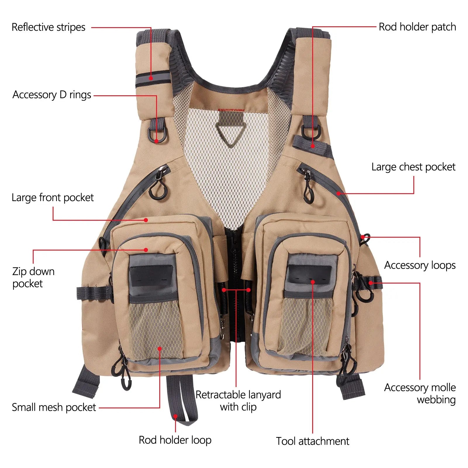 Bassdash Multi Pocket Fishing Vest FV12-2