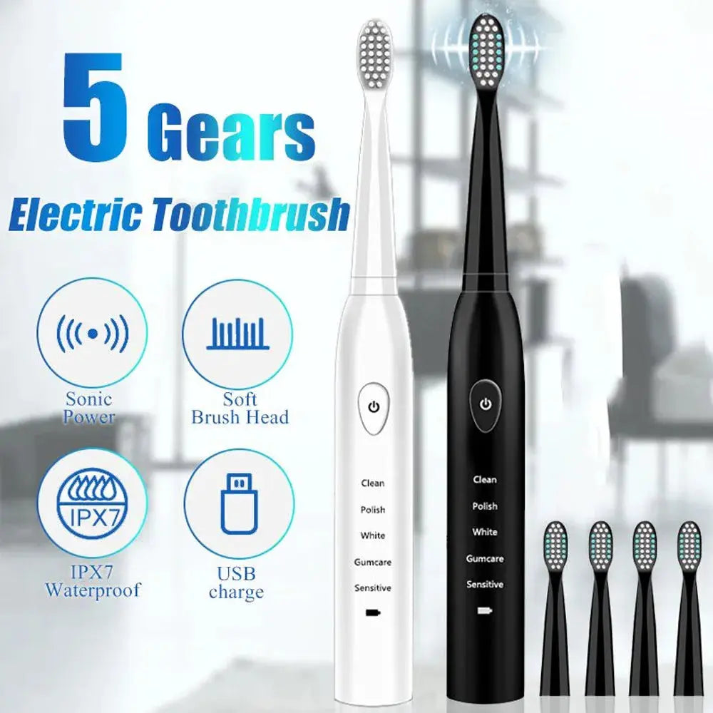 Vibe Geeks Ultrasonic Rechargeable Electronic Washable Toothbrush- USB Charging - Memoriex 