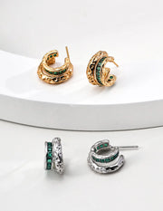 Vintage C-Shaped Zircon Stud Earrings-0
