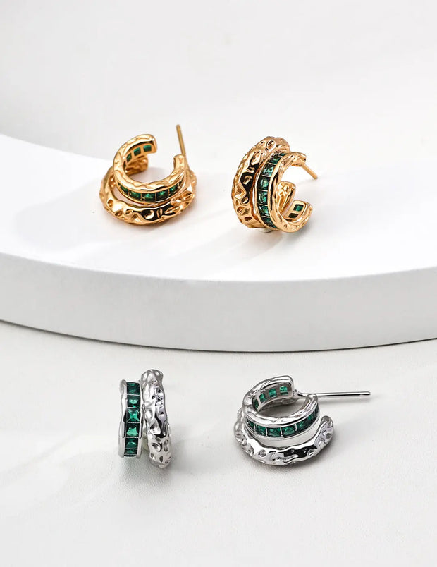 Vintage C-Shaped Zircon Stud Earrings-0