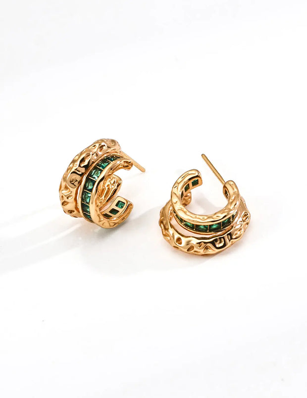 Vintage C-Shaped Zircon Stud Earrings-1